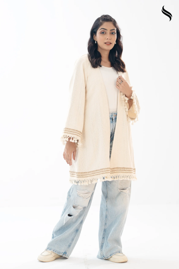 Ivory Boho Style Heavy Cotton Twill Outerwear