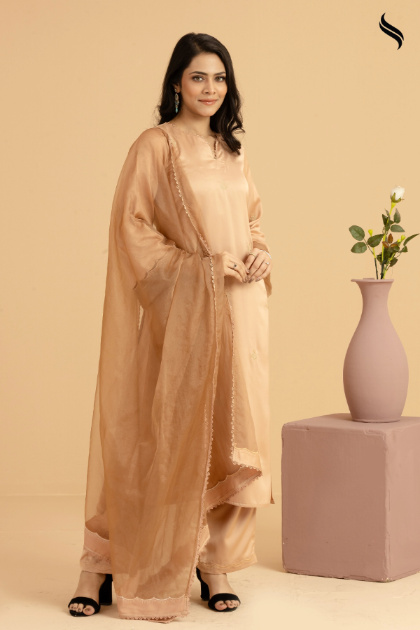 SEESHELL Women's Three Piece Silk Embroidery Light Brown