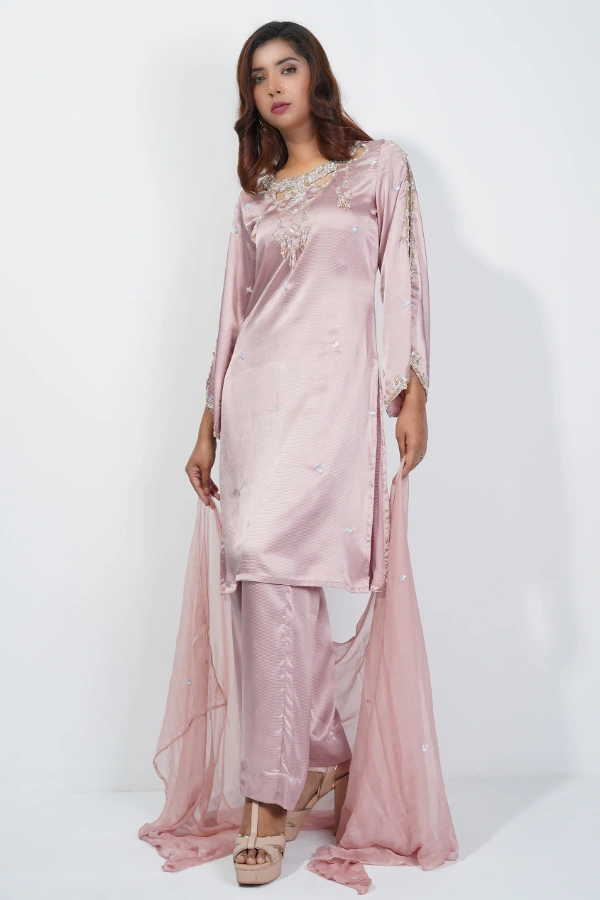 Chandelier Neckline Dress With Cutwork Sleeve — 2