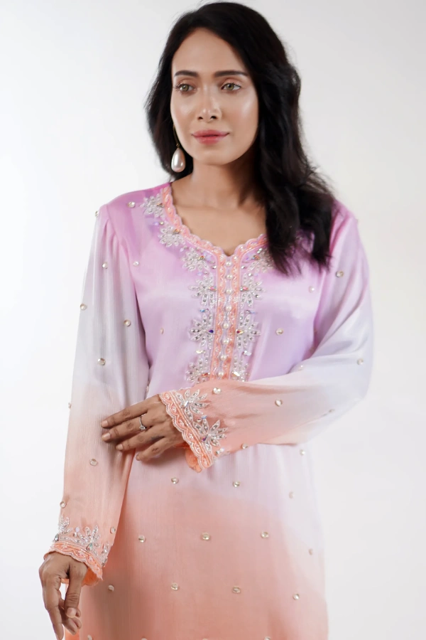Ombre Silk Two Piece Set With Scalloped Neckline — 2