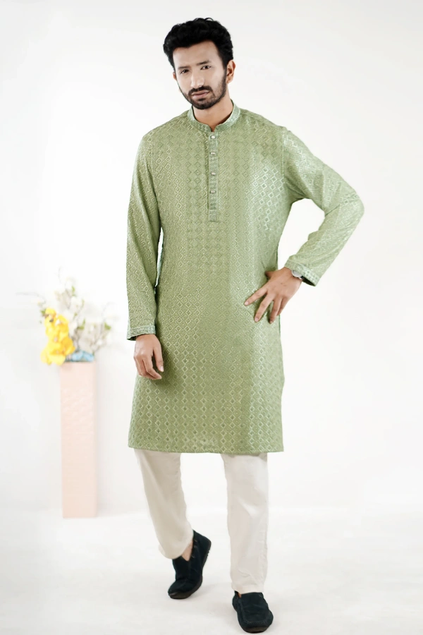 Pistachio Exclusive Chikenkari Men's Panjabi — 4