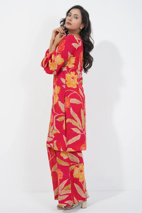 Floral Printed V-neck Set With Pearl Embellishment — 2
