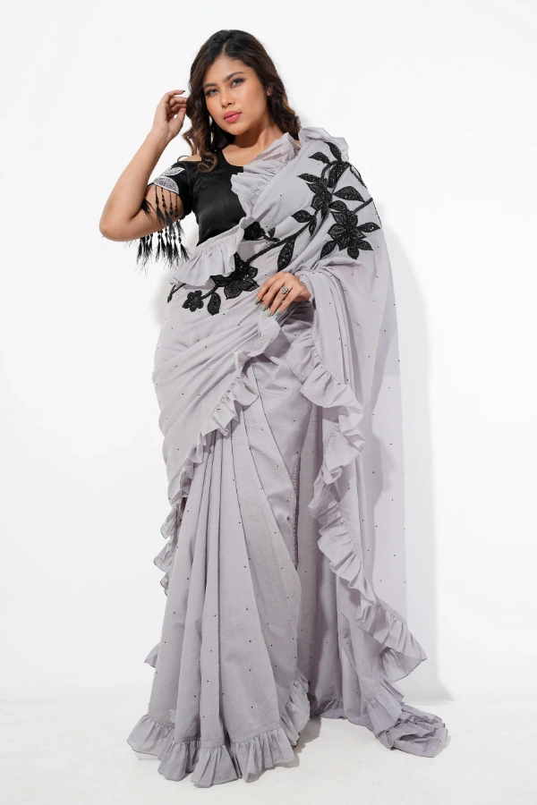 Frilled Kota Saree With Lace Applique — 2