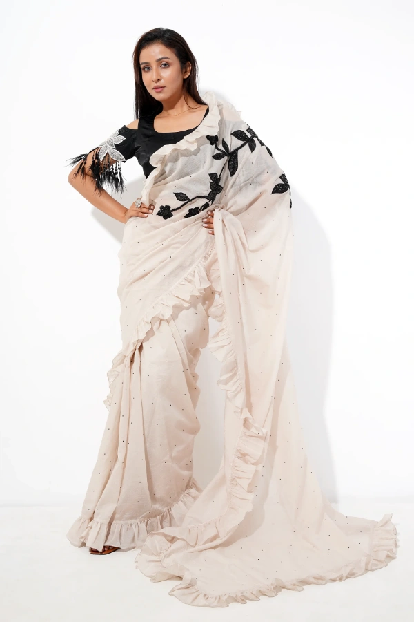 Frilled Kota Saree With Lace Applique