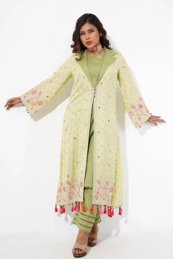 Cotton Coatie Set With Block Print And Mirror Work