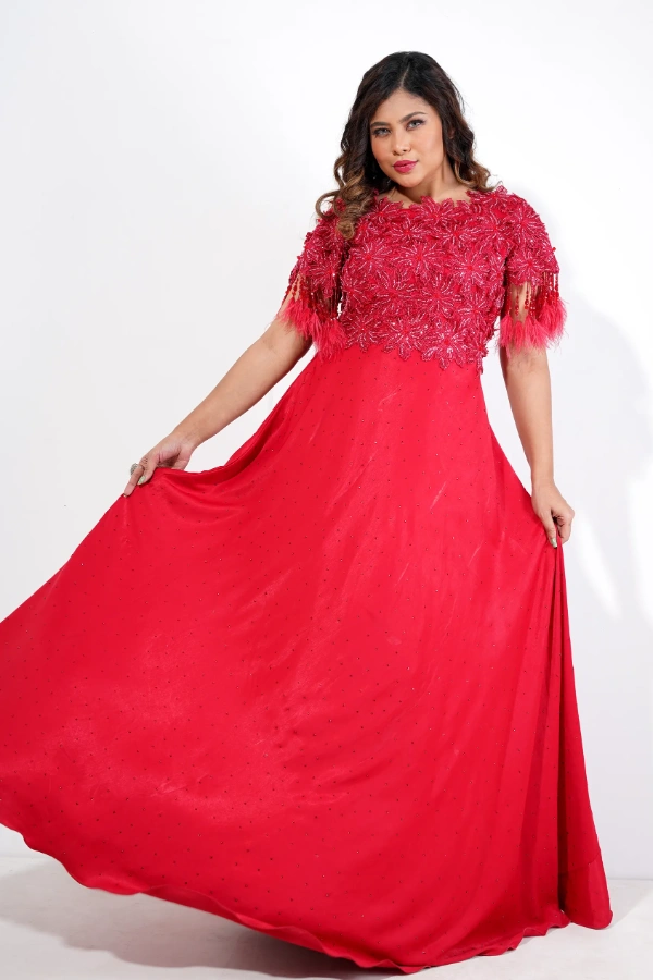 Crimson Elegance Embellished Evening Gown — 2