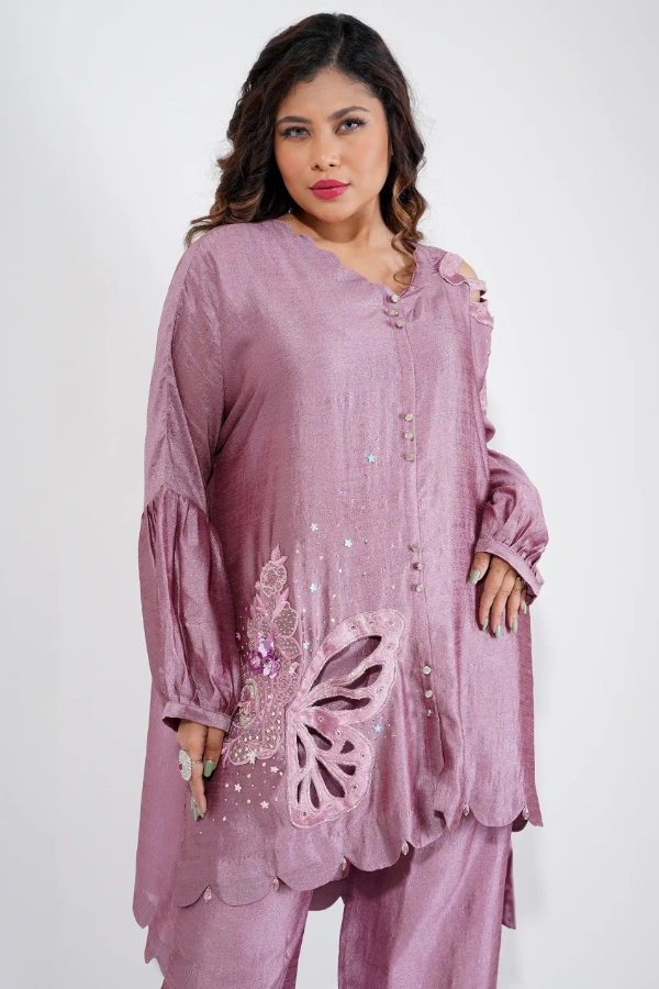 Kaftan style two piece set with butterfly cutwork — 2