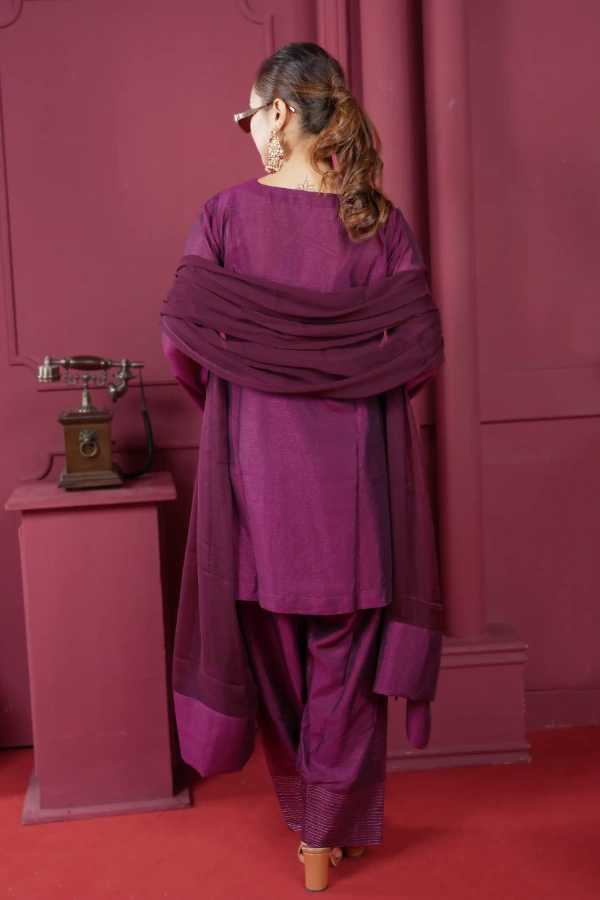 Farsi three piece set with zardosi work on hemline border — 4