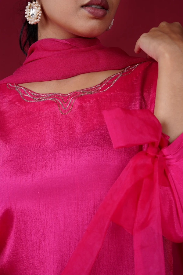 Farsi three piece set with karchupi zardosi work and rose sleeves — 3