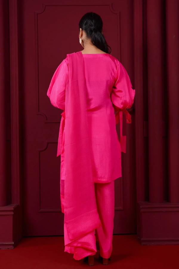 Farsi three piece set with karchupi zardosi work and rose sleeves — 4
