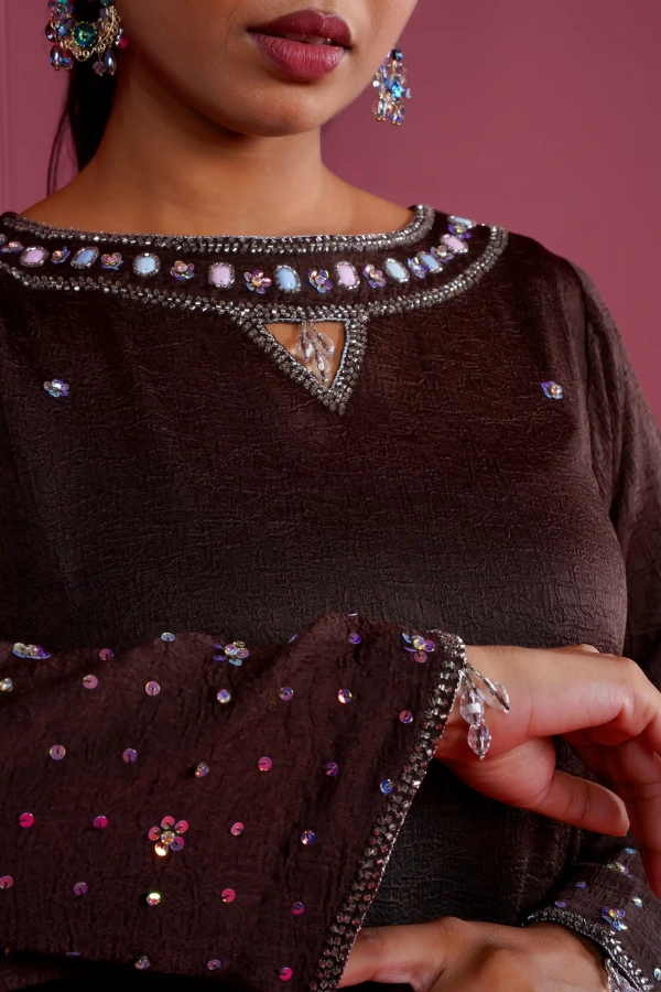 Farsi three piece set with karchupi stone and bead work — 3