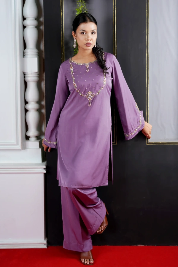 Swiss Velvet Two Piece Set With Zardosi Work