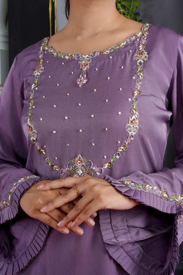 Swiss velvet two piece set with zardosi work — 3