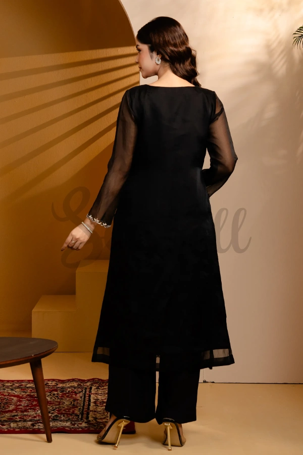 Black Karchupi 2 Piece Set with Neck and Border Work — 3