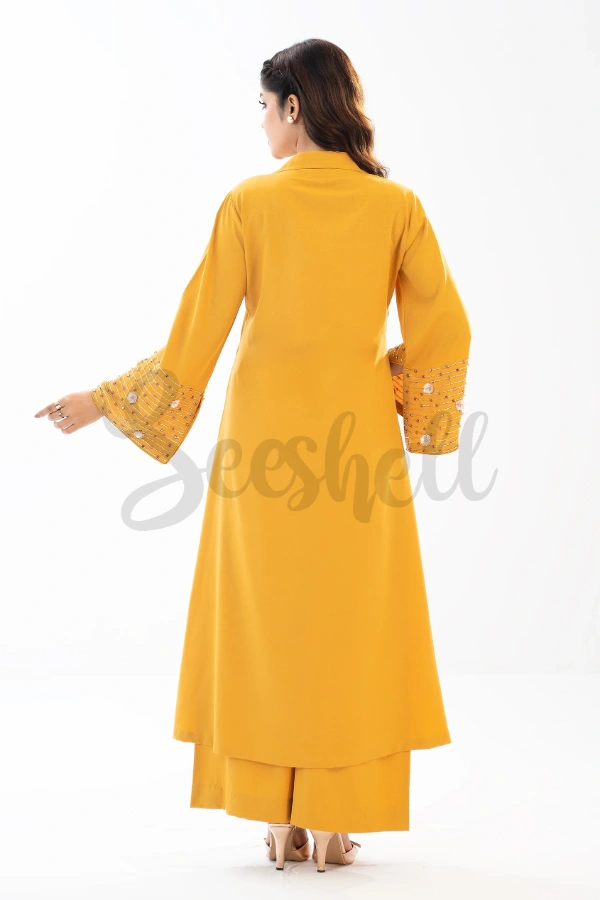 Mustard karchupi 2 Piece Set with Sleeve and button work — 4