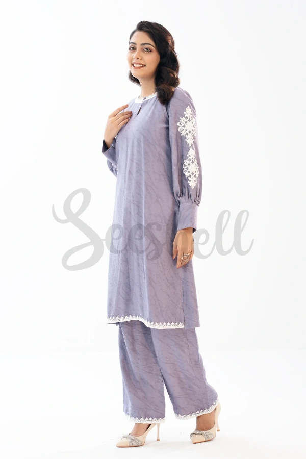 Blueish Grey Co-ord with Lace Applique — 3