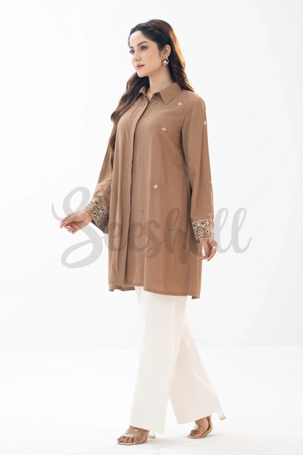 Mocha Brown Embroidered Top — 3