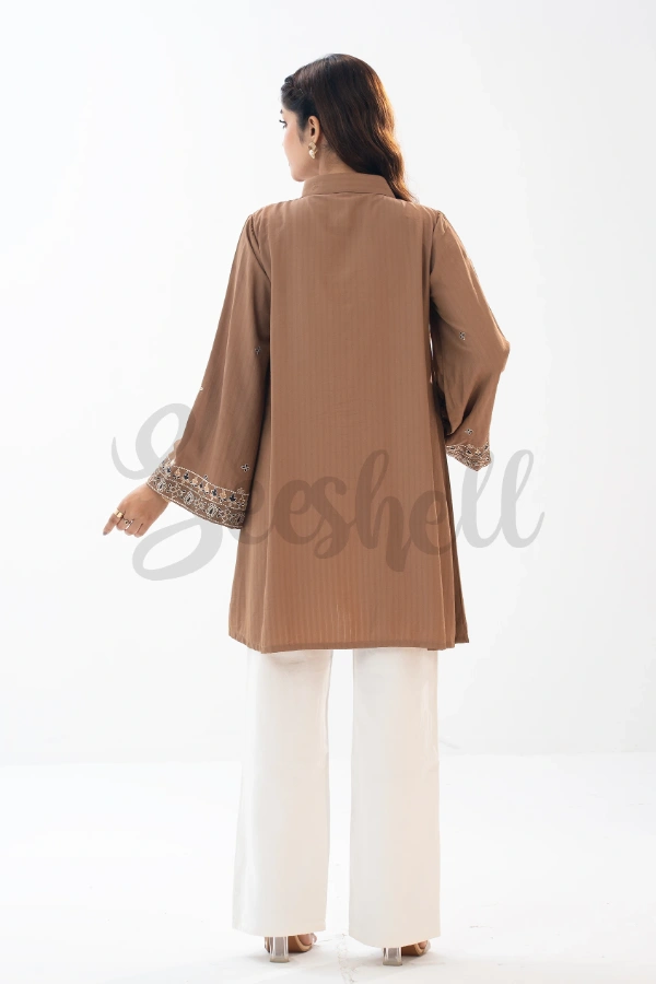 Mocha Brown Embroidered Top — 4