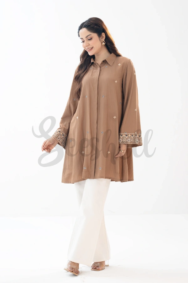 Mocha Brown Embroidered Top — 2