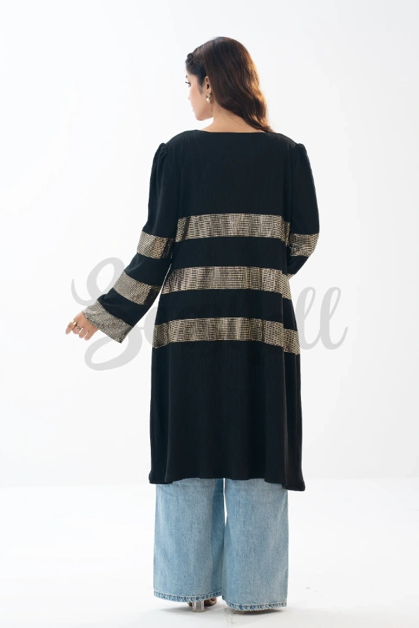 Black Crushed Viscous Outerwear with Gold Accents 1 Piece — 4