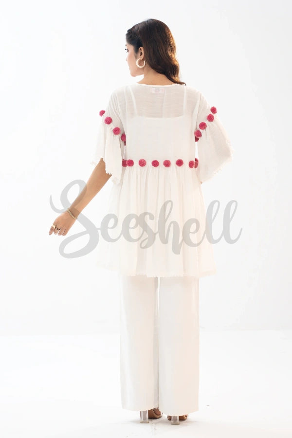 White Cheese Cotton Pompom Dress — 4