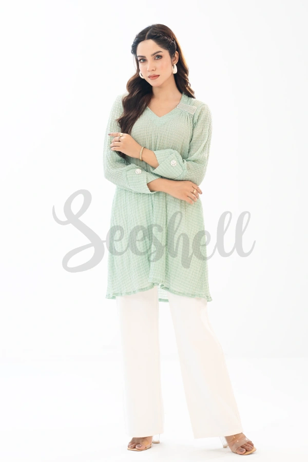 Mint & White Scrunched Top — 3