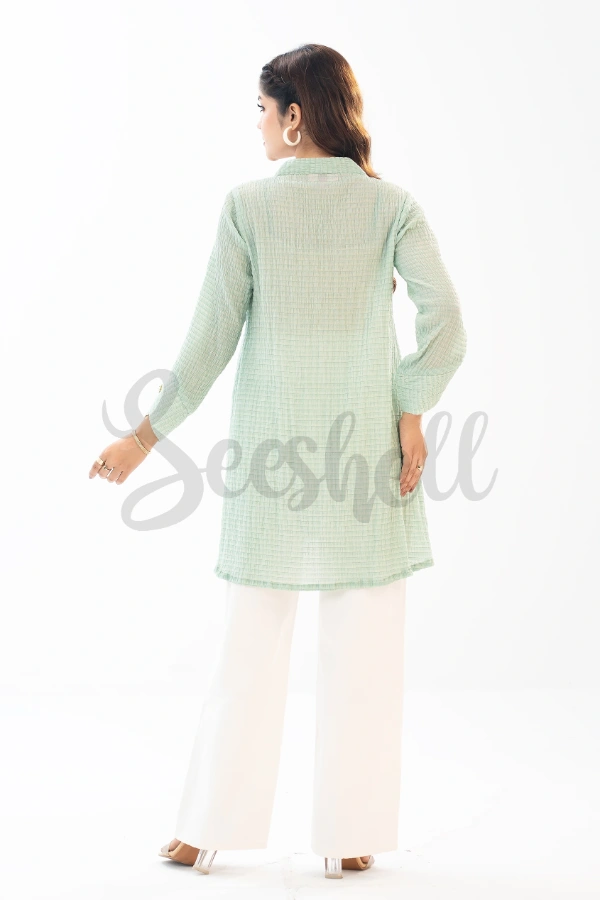 Mint & White Scrunched Top — 4