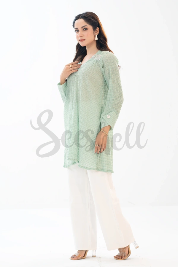 Mint & White Scrunched Top — 2