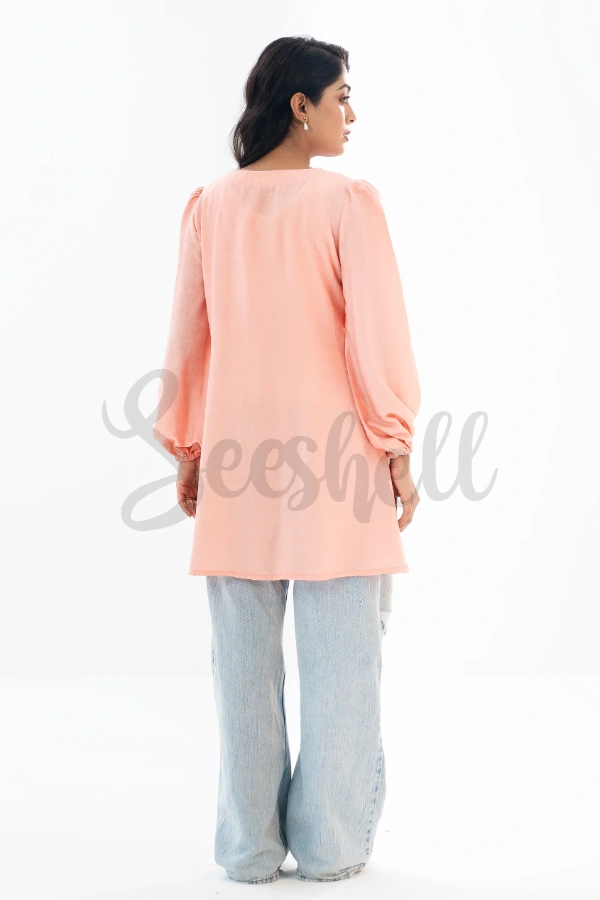 Peach Blended fabric  embroidery top — 4