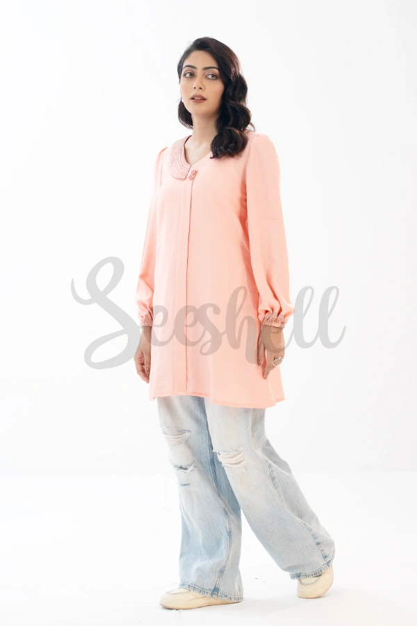 Peach Blended fabric  embroidery top — 3