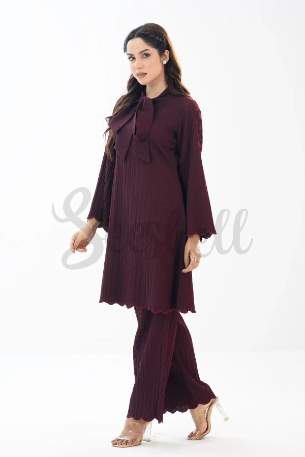 Dark Crimson Fusion co-ord with Scalloped Embroidery — 3