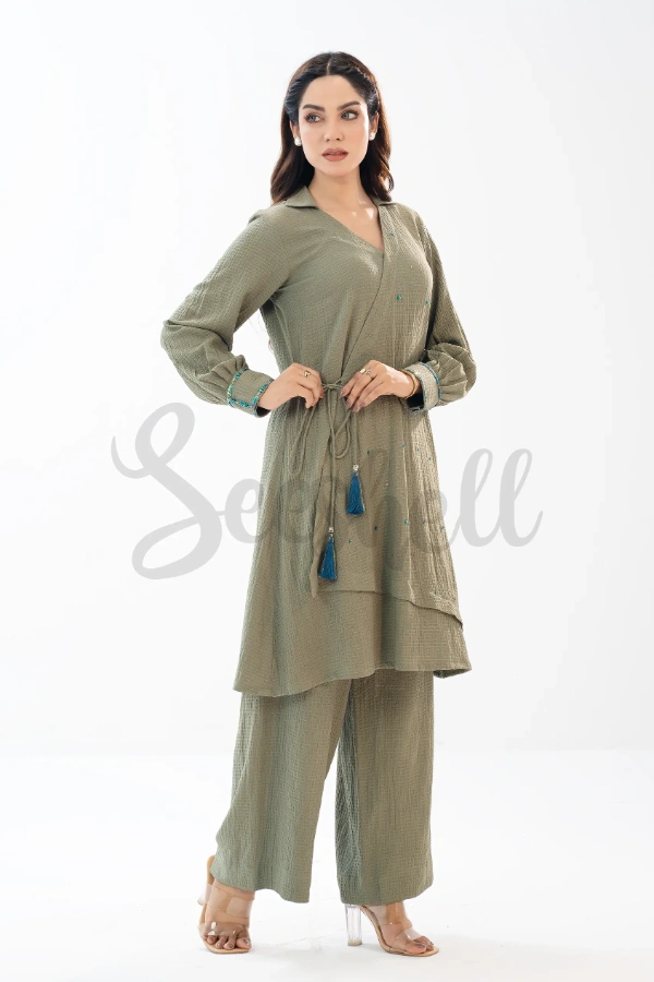 Sage Green Angrakha Style Co-ord Set — 3