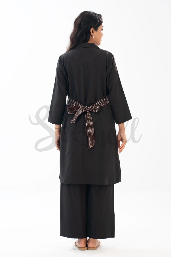 Black Blended fabric  embroidered co-ord with Floral Embroidery — 4