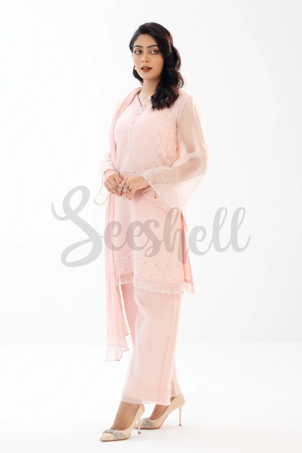 Baby Pink Karchupi 3 Piece Set with Crystal & Katdana Work — 3