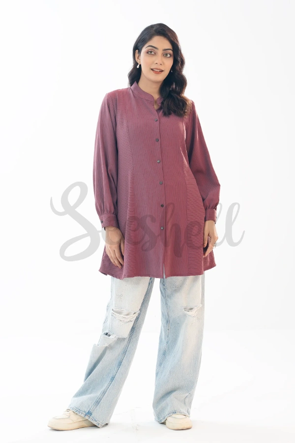 Plum Striped Blended Fabric Top