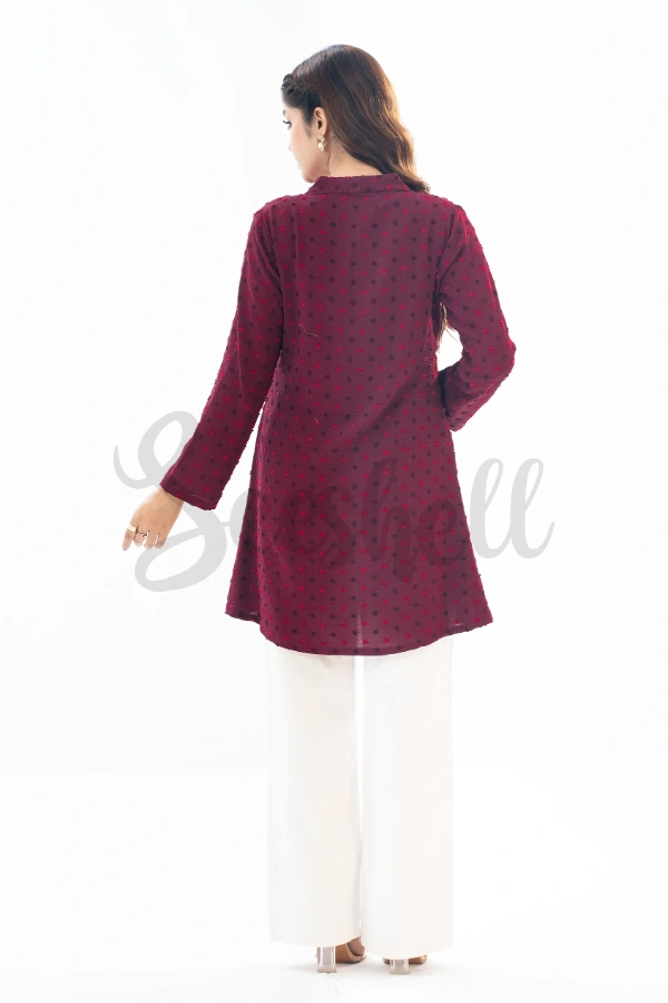Olive Embossed polka dot bow top — 3