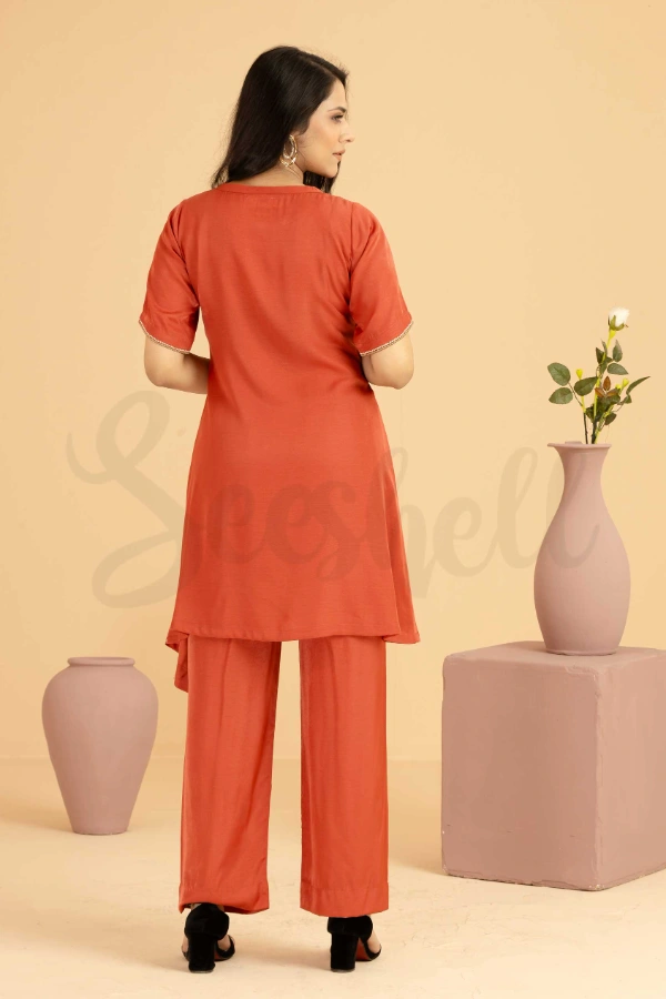Rustic orange emboidery work  Co-ords — 3