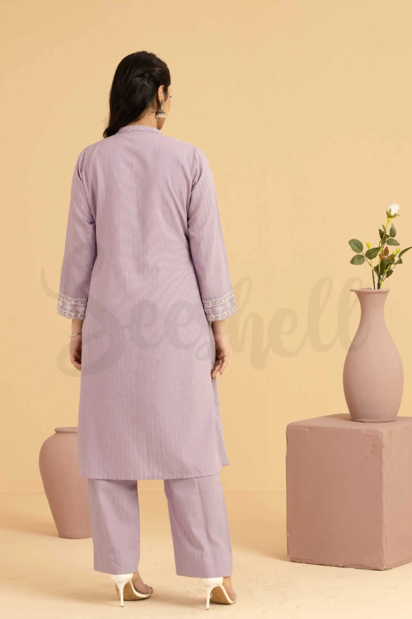 Dusty Lavender Koti Embroidered Two Piece Set with Tambour Beading — 3