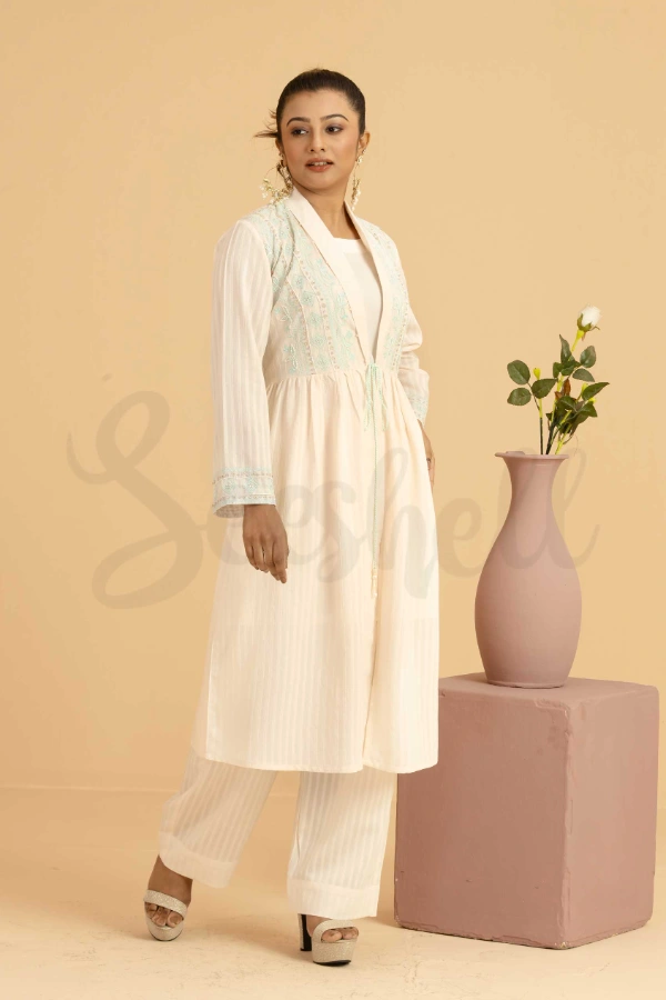 Creamy White Koti Embroidered Two Piece Set With Tambour Beading