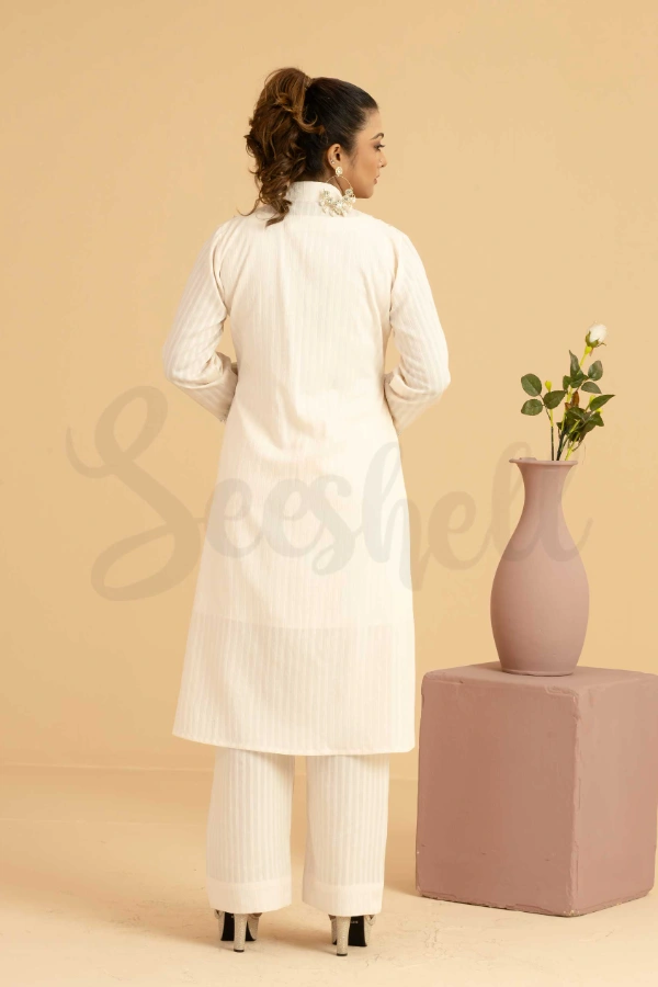 Creamy White Koti Embroidered Two Piece Set with Tambour Beading — 3