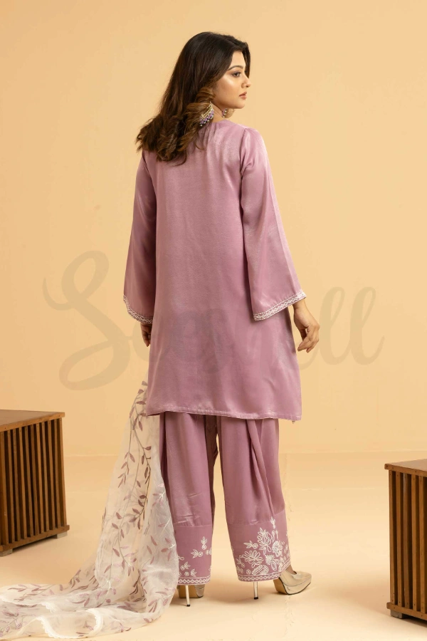 Lilac Three Piece Set with All Over Embroidery — 3