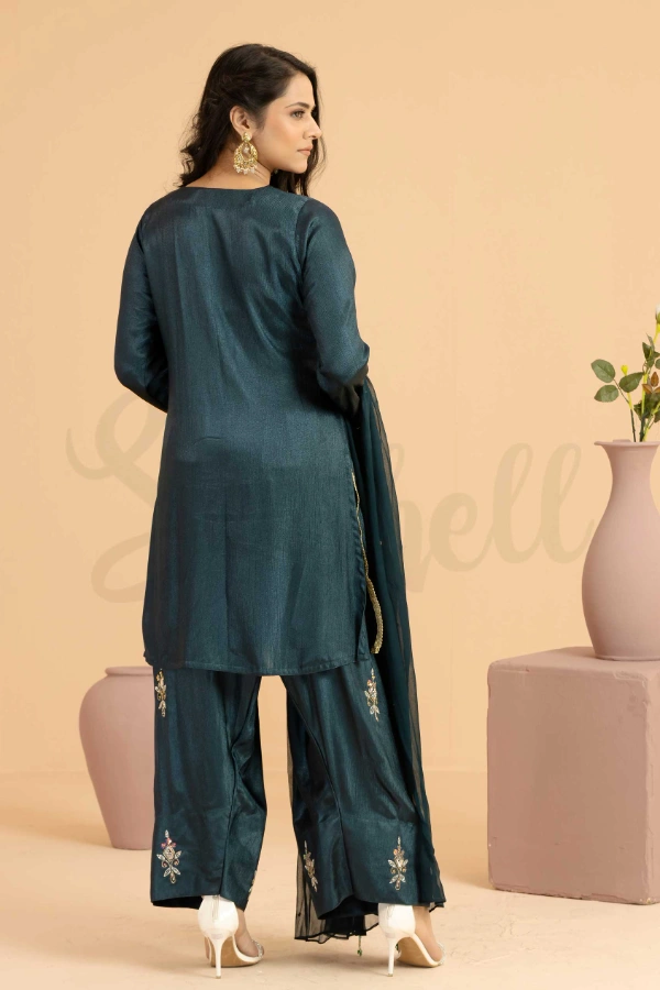Sea Green Farsi Three Piece Set with Tanbour Bead Work — 3