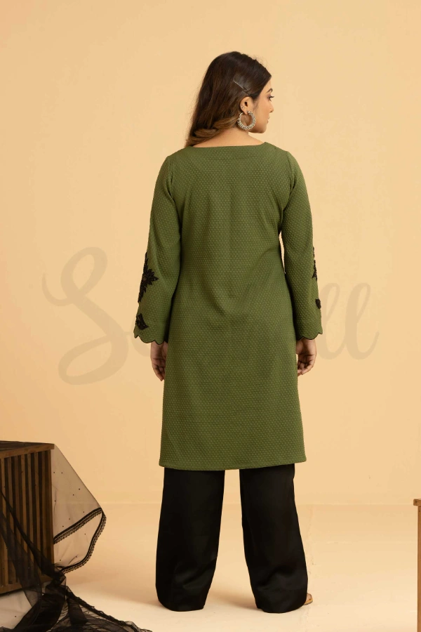 Sage Green Farsi Three Piece Set with Lace Applique — 3