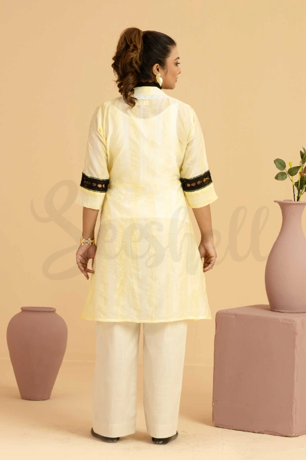 Pale Yellow Casual Co-ord Set With Lace Embelishment — 3