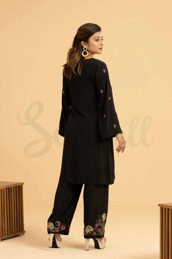 Black zardosi work semi casual two pcs dress — 3
