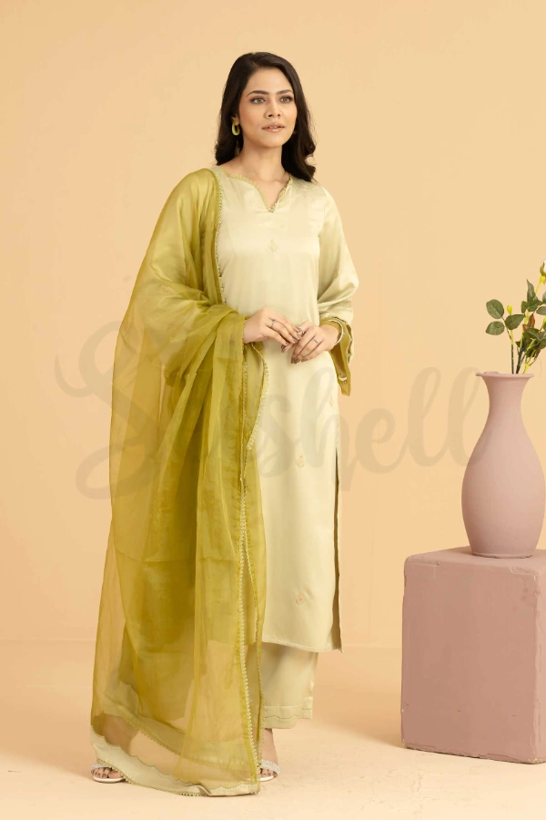 Olive green Semi casual three pcs dress — 3