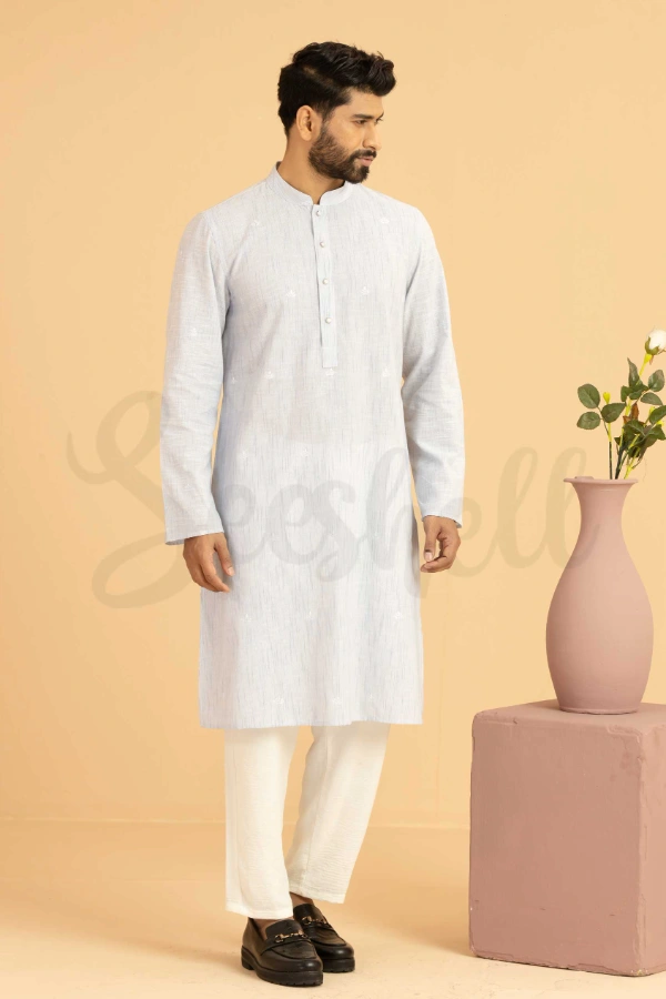 White Hand Embroidery Panjabi