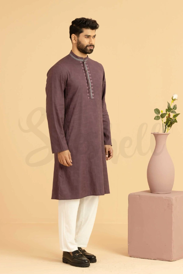 Plum Hand Embroidery panjabi — 3