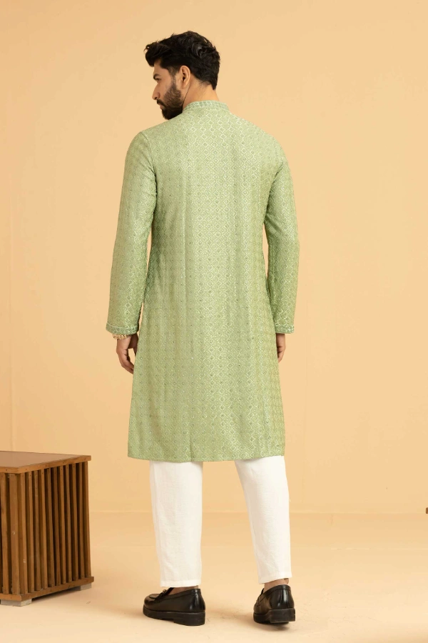Pistachio Exclusive Chikenkari Men's Panjabi — 3