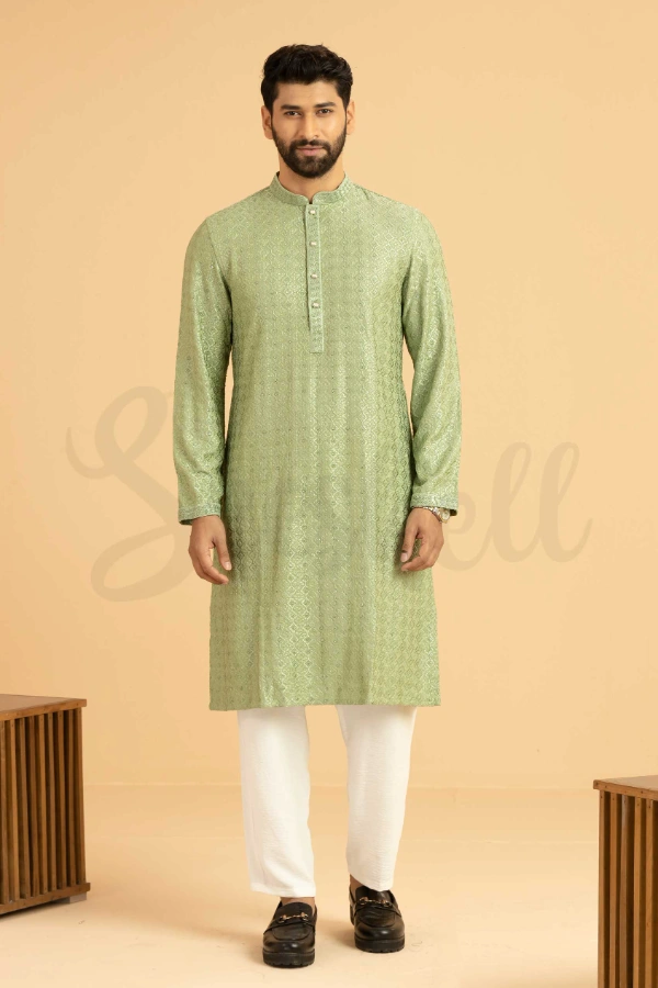 Pistachio Exclusive Chikenkari Men's Panjabi